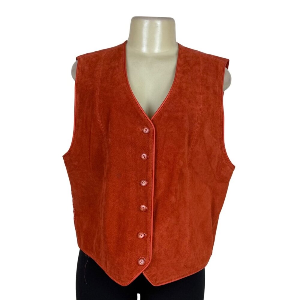 Marsh Landing Womens Orange Leather Button Front Vest Size L
